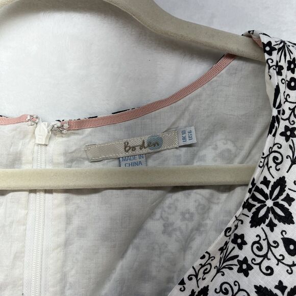 Boden Floral Linen Blend Vneck Wrap Top Women’s Sz 6 Black White Classic - Picture 2 of 9